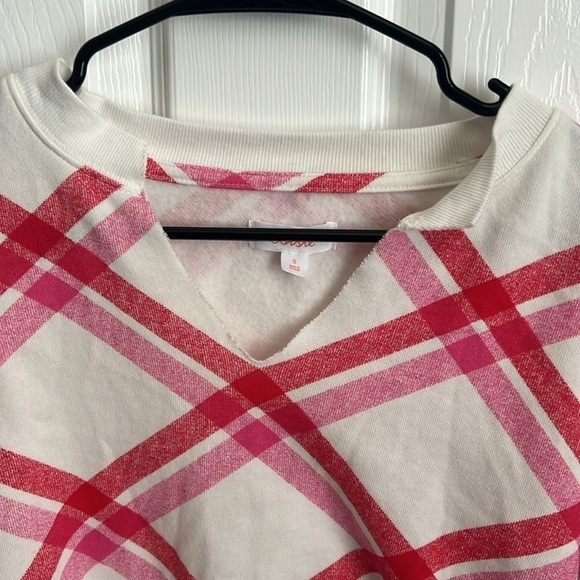 Colsie‎ Cozy Plaid Sweatshirt Loungewear V Neck Long Sleeve Pullover Top Small - Picture 3 of 10